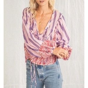 KINGA CSILLA US 4 S Small Pink Purple Print Kiara Top Blouse Anthropologie